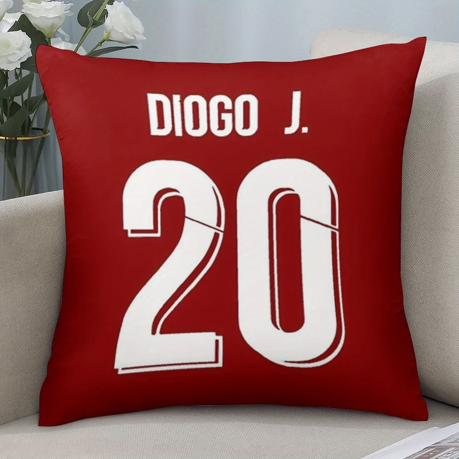 1pc Sports Jersey Throw Pillow Cover, Red White Number 20 Design, Soccer Football Theme Decor for Bedroom