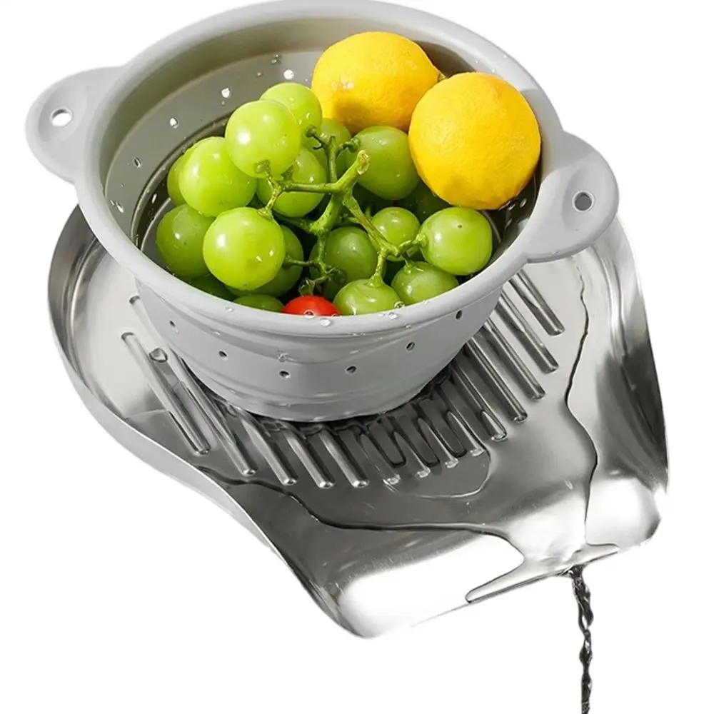 Stainless Steel Dish Drainer Tray Self-Draining Quickly Drying Sink Drip Board Heat-Resistant Multifunctional Dish Drying Rack