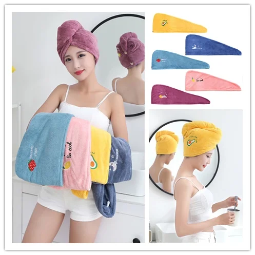 

Super Soft Magic Microfiber Velvet Embroidered Shower Cap Hats Quick-drying Absorbent Hat Long Hair Wipe Accessories