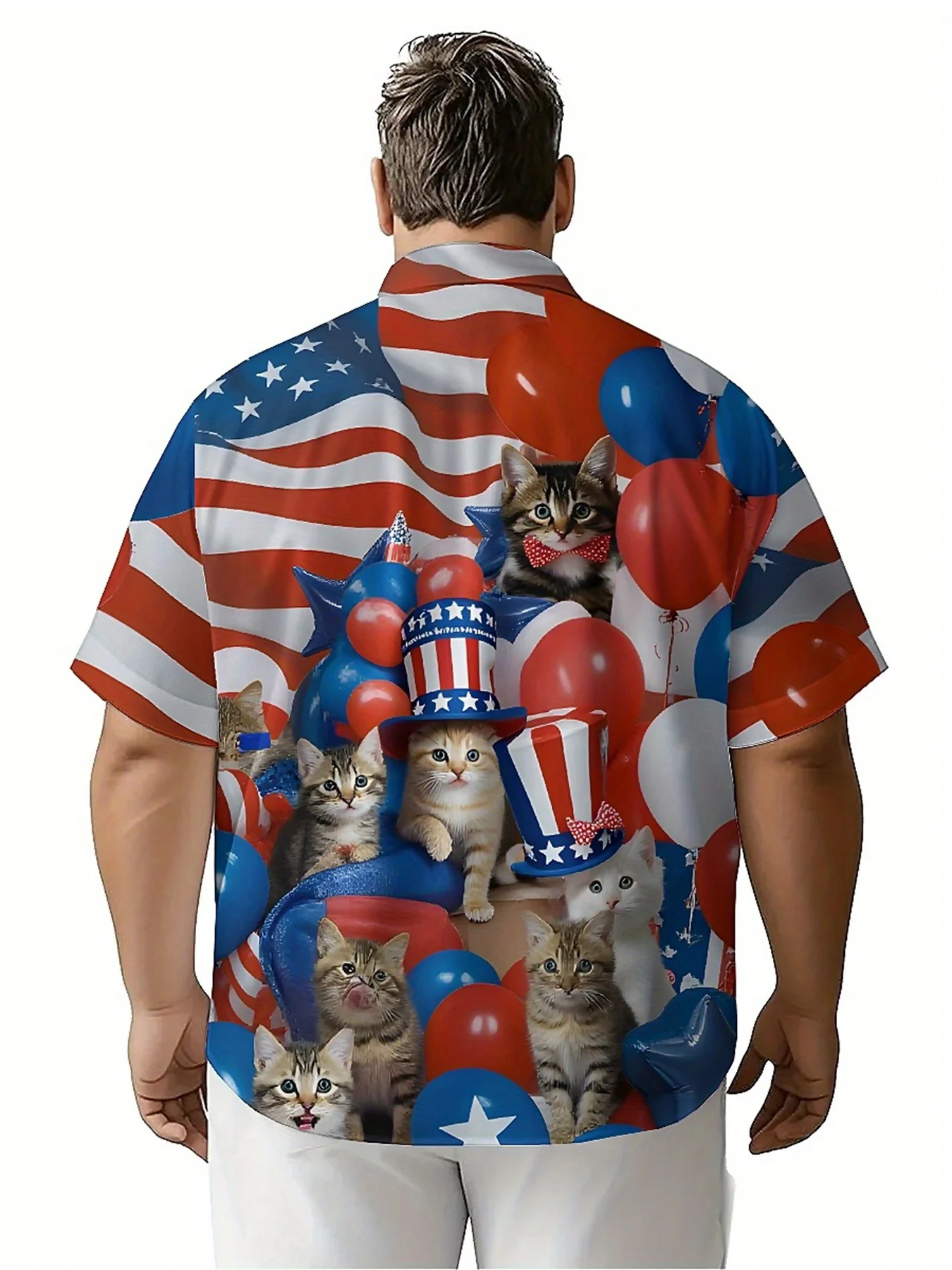 Men's Plus Size Hawaiian Shirts Cat and Balloon Pattern,New Summer Fashion Tops,Hip Hop Streetwear