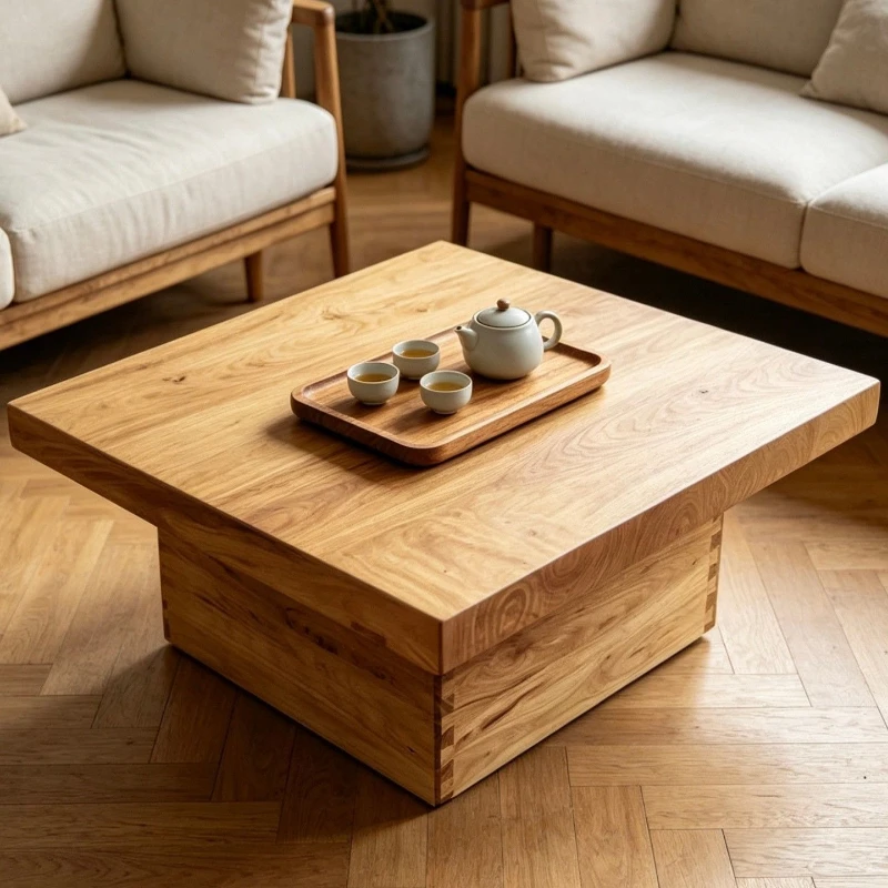 

Light French all-solid wood coffee table Nordic designer living room coffee table natural wood grain household log low tea table