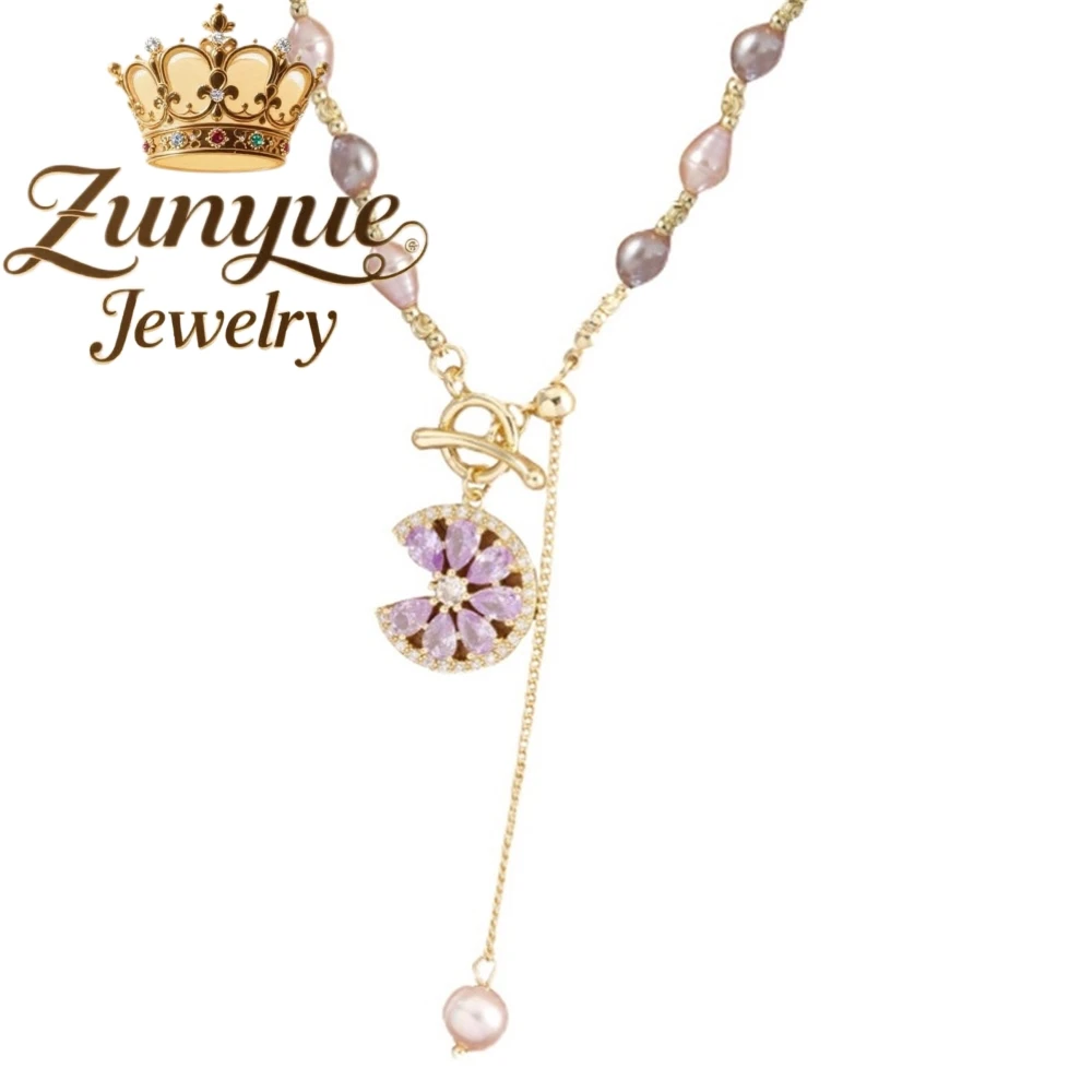 

Natural Freshwater Pearl Necklace, Versatile Collarbone Chain, Zircon Pendant Neck Chain Charms Fashion Jewelry Exquisite Elegan