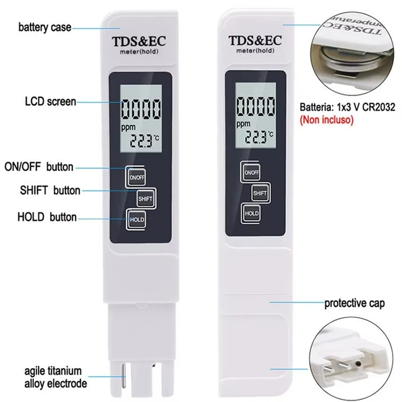 TDS Meter Digital Water Tester Digital 0-14 PH Meter Tester 0-9990Ppm TDS&EC LCD Water Purity PPM Aquarium Filter