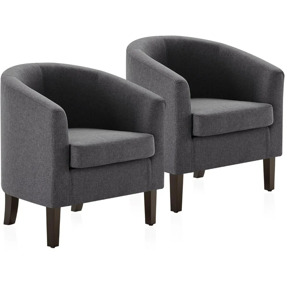 Living Room Chairs Set of 2, Linen Round Accent Barrel Chairs, Club Tub Sofa Chairs for Bedroom, Corner Chairs with Flared Legs