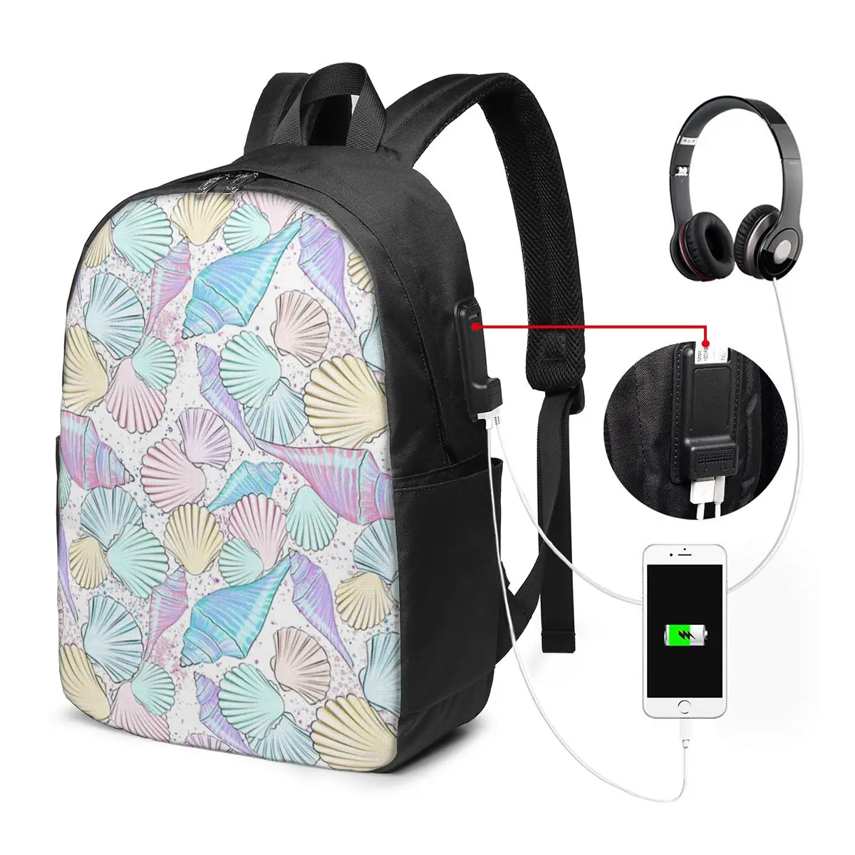 Colorful Watercolor Art Sea Shell Backpack Travel Notebook Bag Computer College Student School Bag Laptop Shoulder Bags