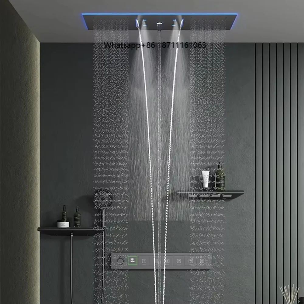 2026 Edition Wall-Mounted Concealed LED Shower Set Modern Simple Design Square Shower Head Bluetooth Music Digital Display