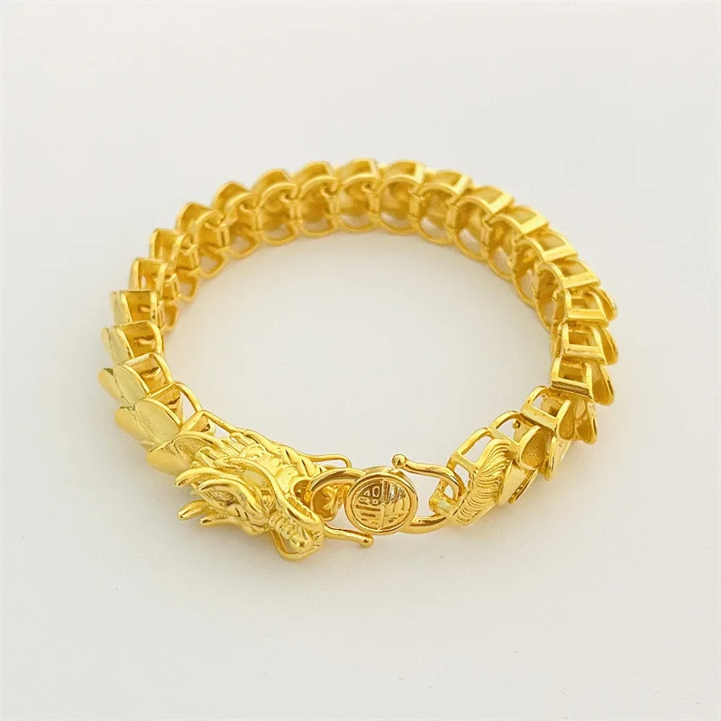 9999 24K Real Gold Dragon Pattern Bracelet Embossed Dragon Scale Bracelet Men's and Women's Hand Accessories Fashion Trend