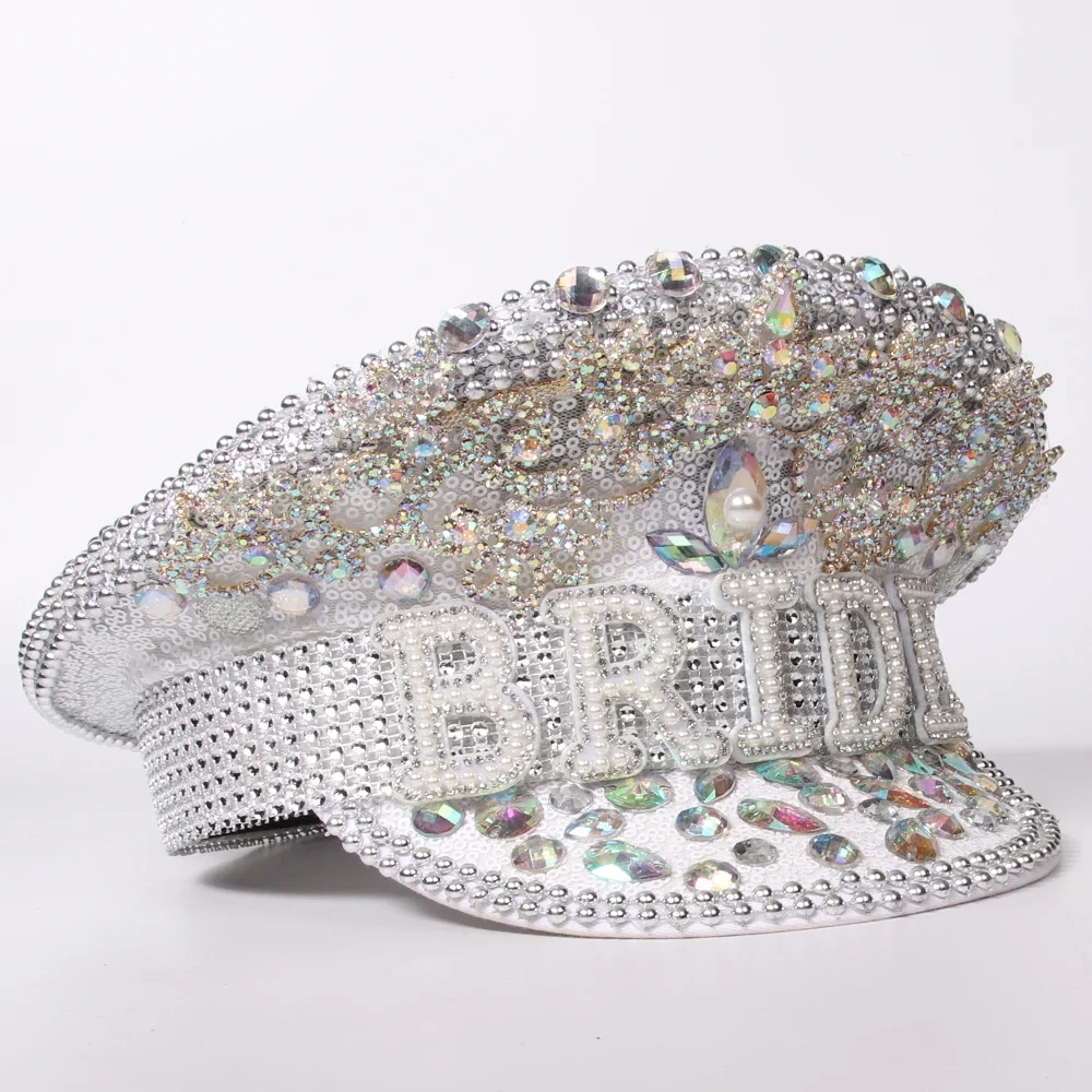 

Women Bride Military Hat For Lady Sergeant Bridal Hat Rhinestone Hen Do Hat Festival Captain Birthday Part Hat Can Customize