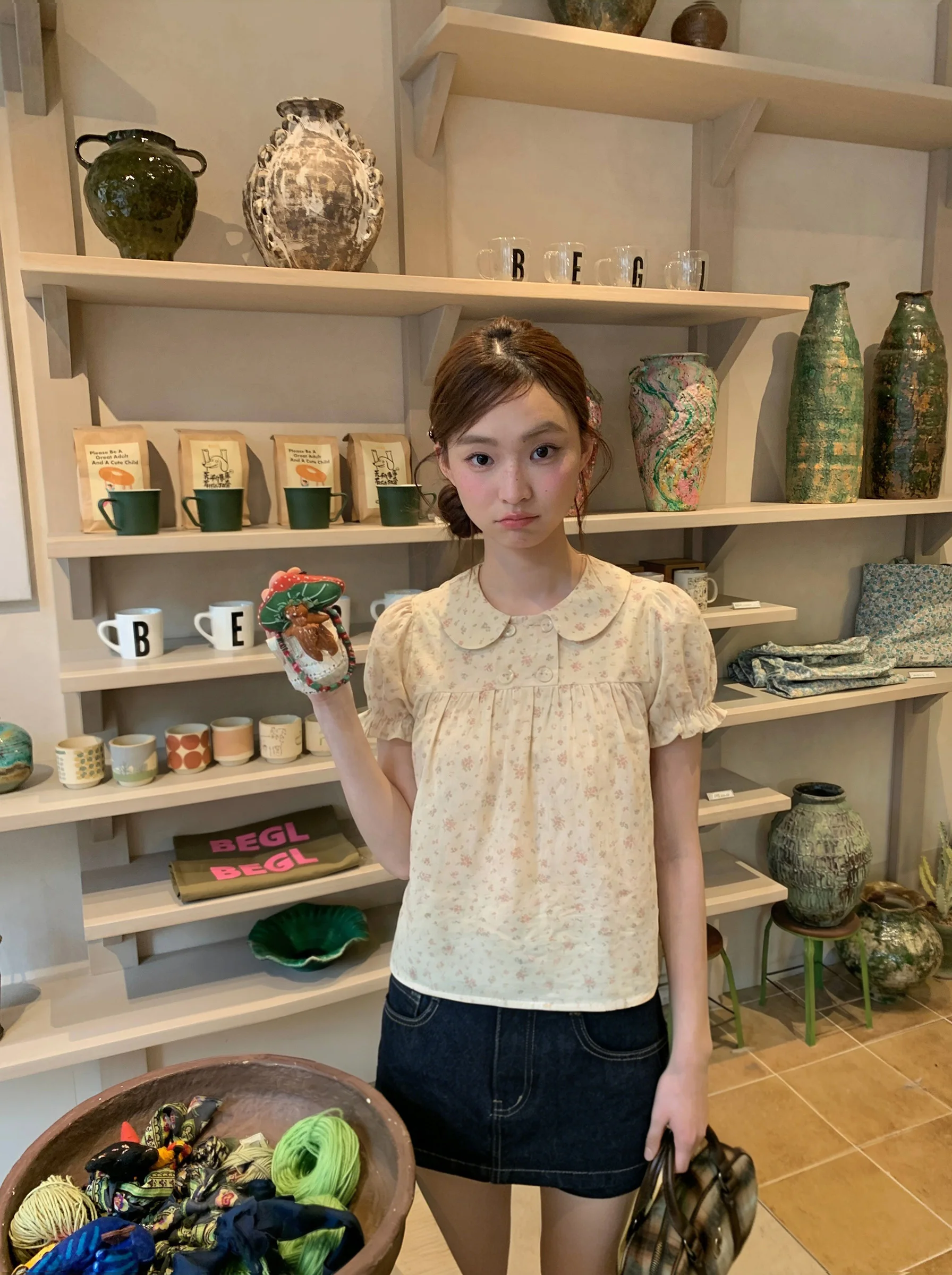 

Summer Short Sleeve Floral Print Doll Collar Shirt Women's Casual Style Loose Fit Button up Top Small Batch Design