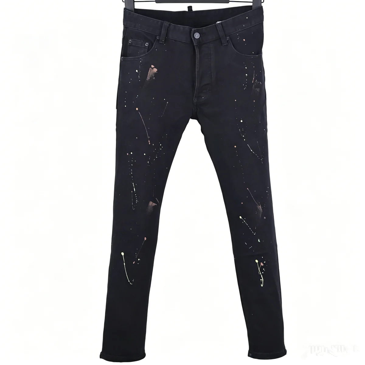 6075 Four Seasons New Men's Jeans Ripped Patch Paint Old Stretch Slim Fit Feet Black Jeans