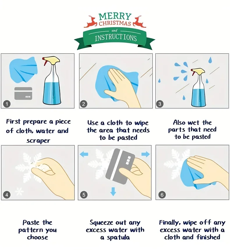 قطعة واحدة من ملصق زينة عيد الميلاد مقاس 45 سم × 60 سم، بما في ذلك القوس ورقائق الثلج وعناصر "عيد ميلاد سعيد".