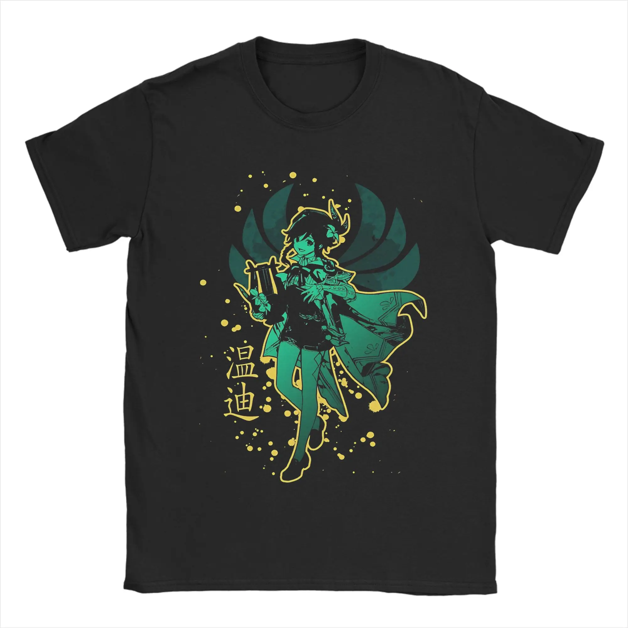 Camiseta Genshin Impact Venti para homens e mulheres, camiseta vintage de algodão puro, gola redonda, manga curta, roupas plus size