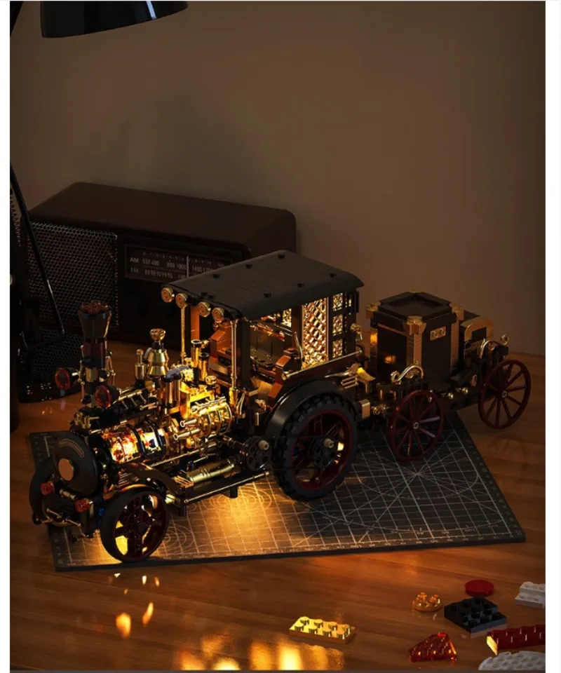Creative 1331Pcs Vintage Mechanical Steam Car Building Blocks City Retro Steam Punk Vehicle Desktop Decoration Bricks Toys Gift view 3