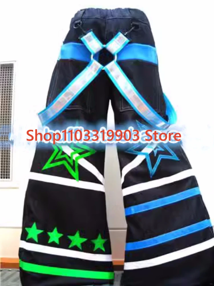 Unisex Cool Stars Pattern Reflective Strip Night Vision Pants Shuffle Ghost Dancing Pants Luminous Death Trousers Teens Clothing