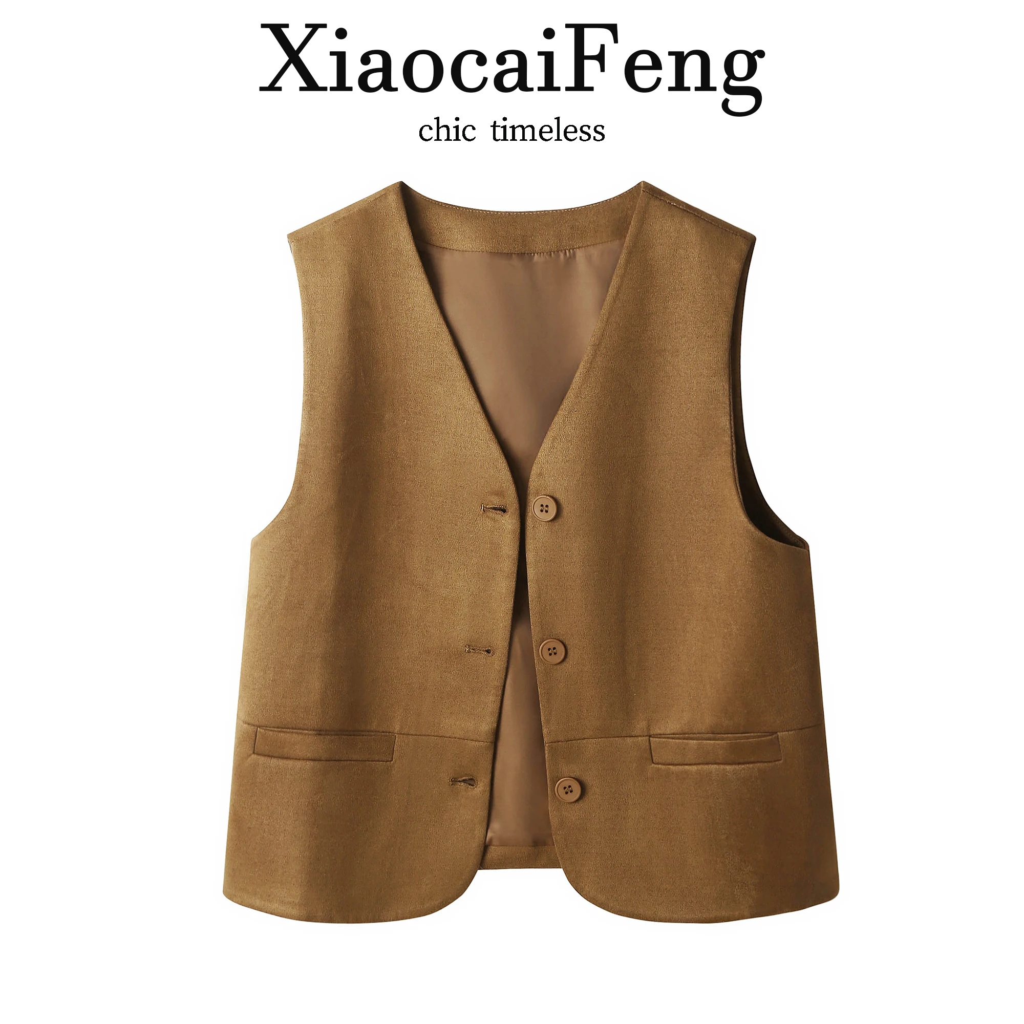 Suede Vest Women's V-neck Suit Jacket Spring Commute Fashion Layering Sleeveless Short Outerwear Trendy Standard Fit Single B...