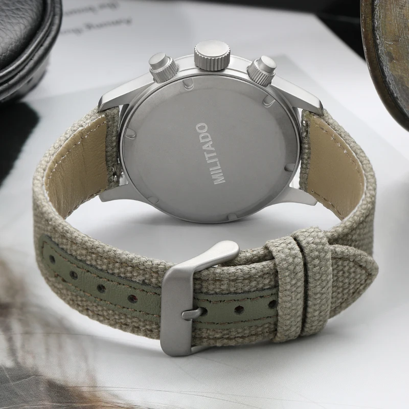 Militado ML1868KF Retro VK67 Quarz-Chronographenuhr, Edelstahlgehäuse, 3 Zifferblätter, wasserdicht, 100 m, Multifunktions-Militäruhr – Detail 35