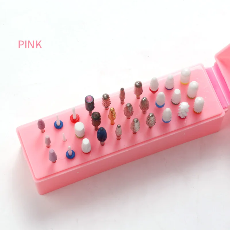 30 löcher Nail art Bohrer Lagerung Box Weiß/Rosa Polnischen Kopf Bit Halter Display Acryl Nagel Ständer Bohrer Maniküre werkzeuge Zubehör