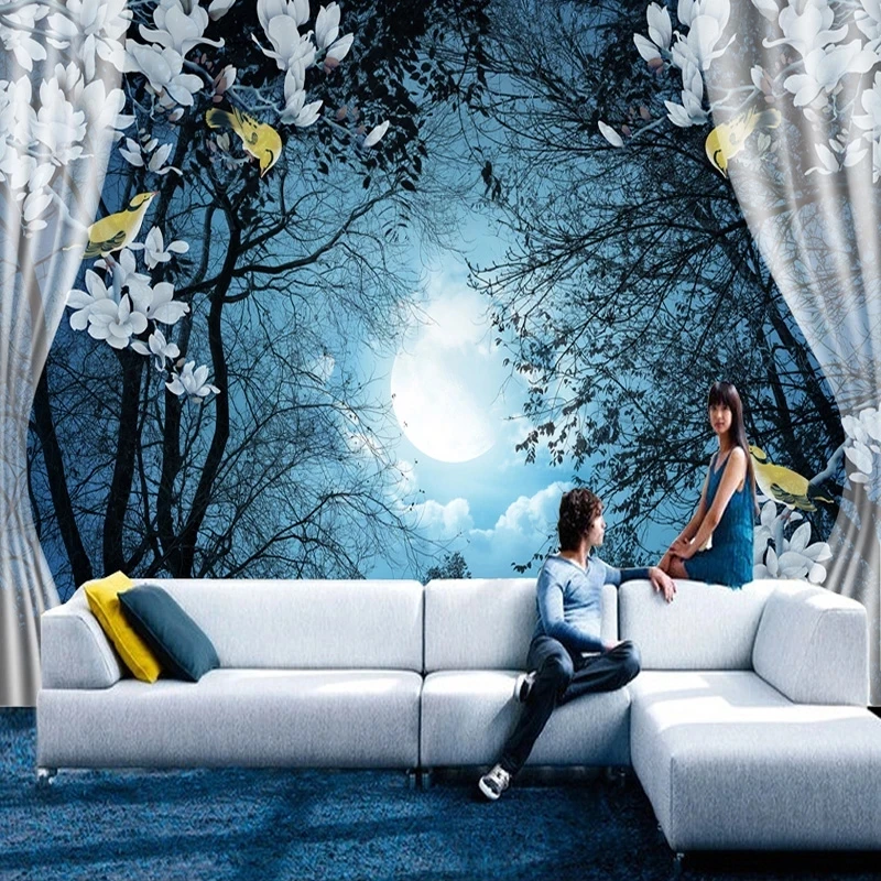 Customized 3D Mural Natural Scenery Peaceful Night Forest Moon Landscape Wallpaper Bedroom Living room TV background restaurant