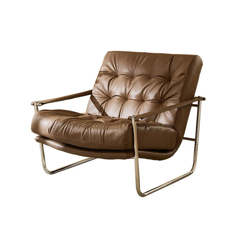 Minimalist vintage genuine leather lazy single sofa lounge chair for living rooms