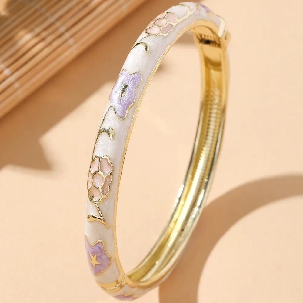 Colorful Vintage Cloisonne Bangle Opening Ethnic Style Women's Hand Bracelet Elegant Traditional Flower Flower Opening Bangle