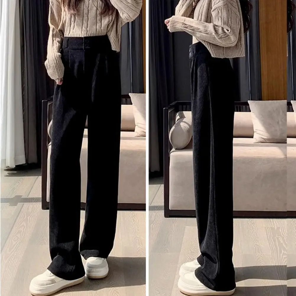 Breathable Cotton Blend Pants Women Wide-leg Pants Stylish High Waist Winter Wide Leg Pants Comfy Plus Velvet Trousers for Women