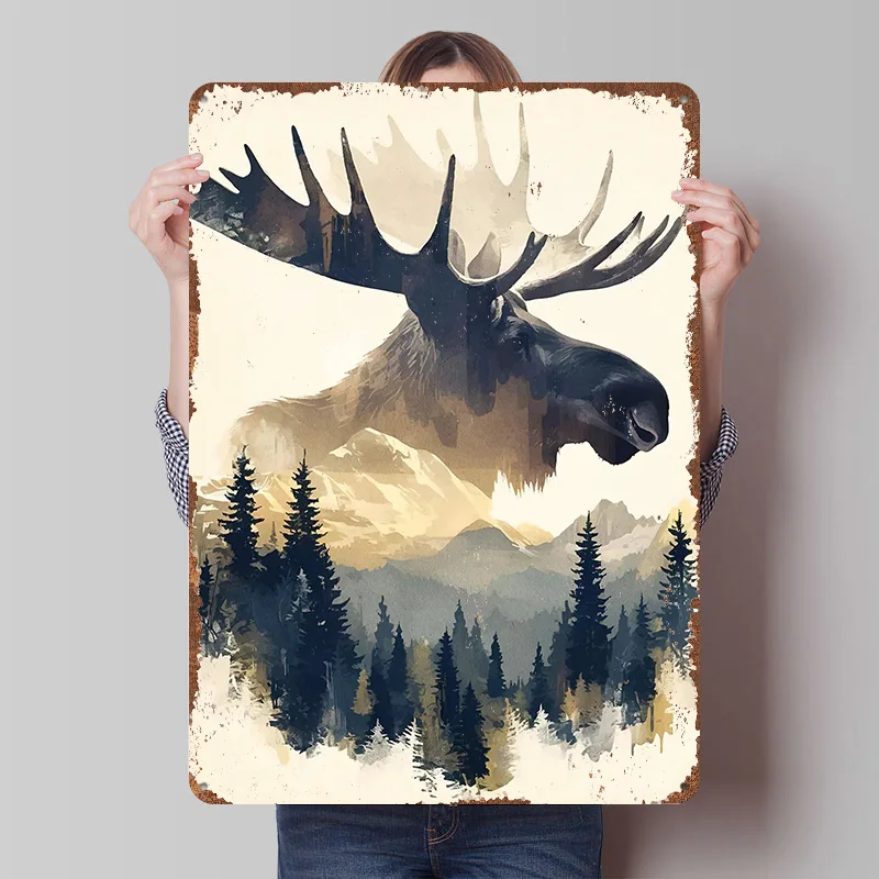 Moose Mountain Landscape Metal Poster Customized Wall Art Retro Vintage Tinplate Signs for Man Cave Custom Plate Decoration Home