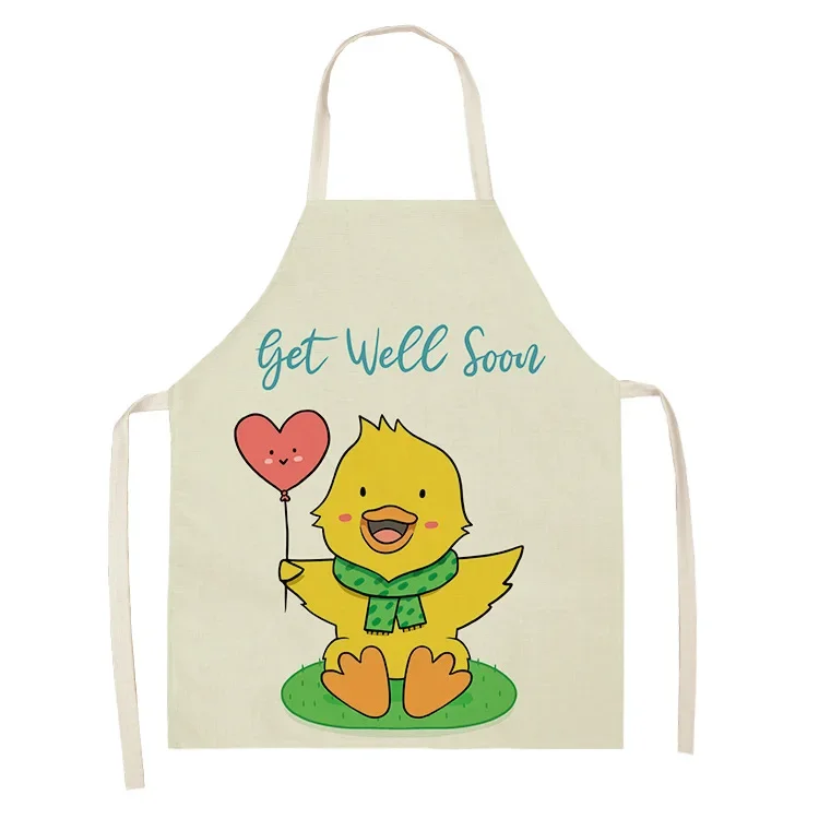 Cute Cartoon Animal Pattern Apron Little Yellow Duck Pattern Home Cooking Baking Kitchen Apron Cleaning Accessories