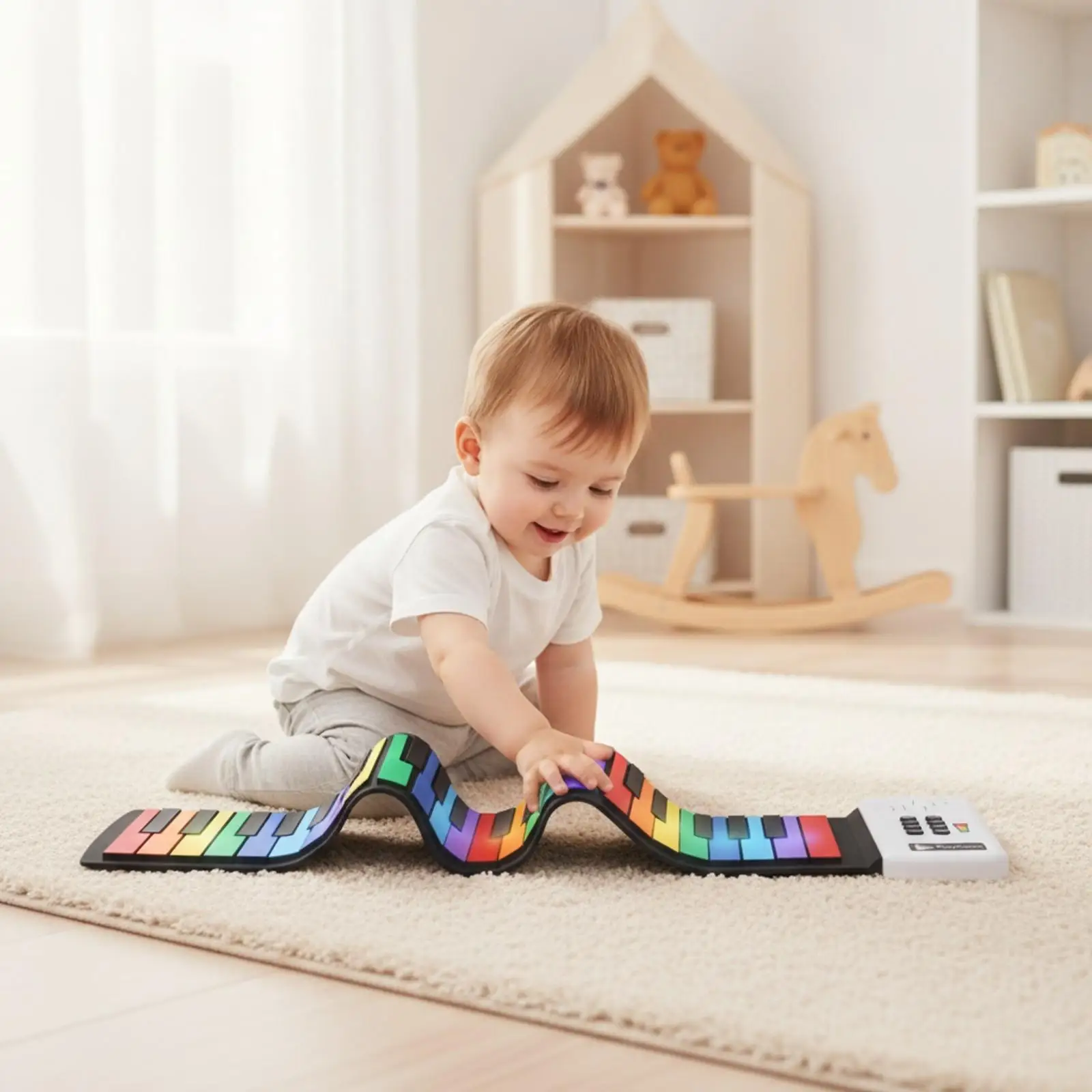 Kids Electronic Keyboard Piano Portable Silicone Roll Up Instrument with Headphones for Quiet Learning