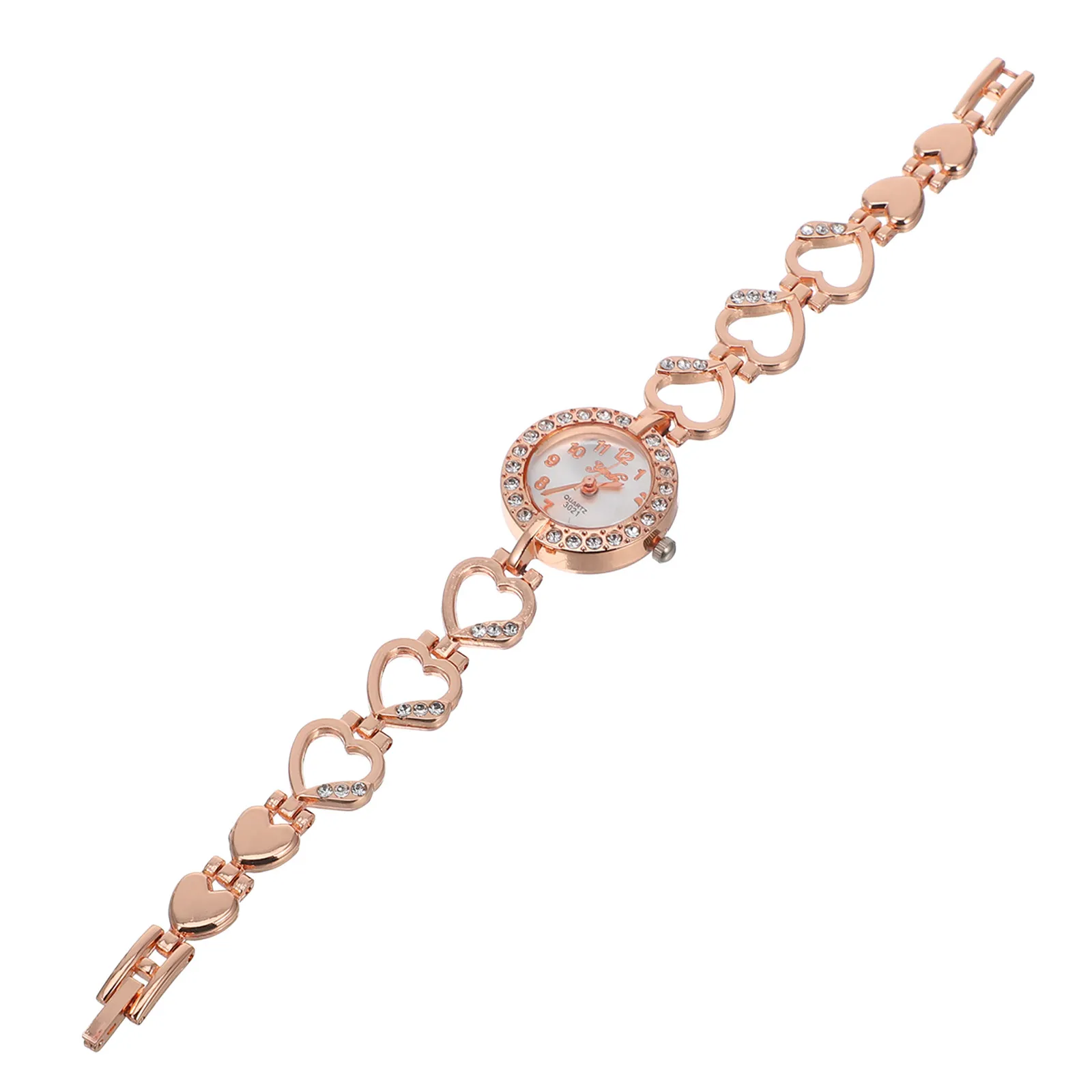 Rhinestone Heart Quartz Watch Rose Gold Stylish Digital Wristwatch Perfect Birthday Gift Women Wrist Decoration