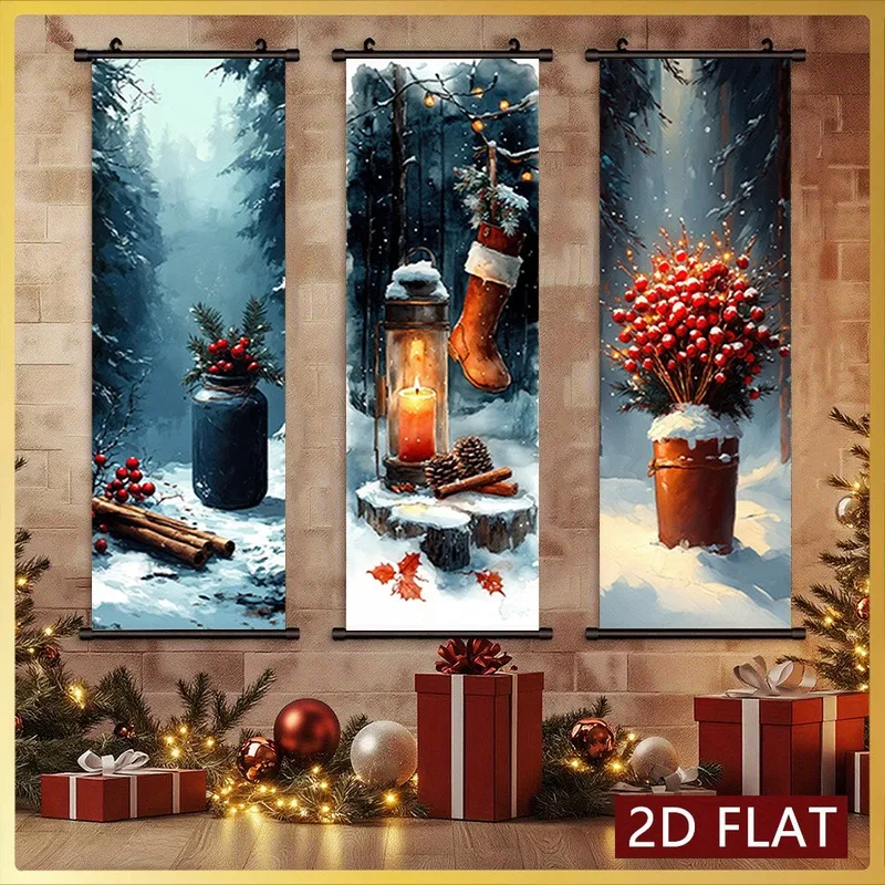VIKAMA 3PCS Christmas Wall Hanging Set, Vintage Santa Angel Classical Scroll Banner for Xmas Home Decor