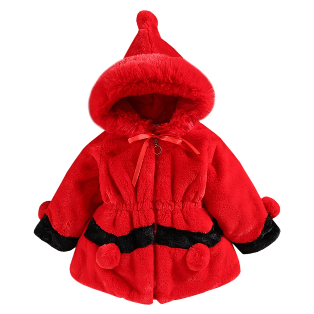 

Toddler Kids Artificial Fur Coat Hood Hair Ball Casual Spliced Plush Girls Winter Jacket Thick Warm Children's Quilted Outerwear