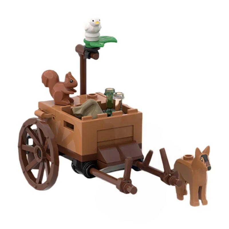 MOC mittelalterliches Miniaturauto, Boot, Winterbäume, Holzhaus, kreative Spielzeugblöcke für kleine Partikel, geeignet für alle Hobbs