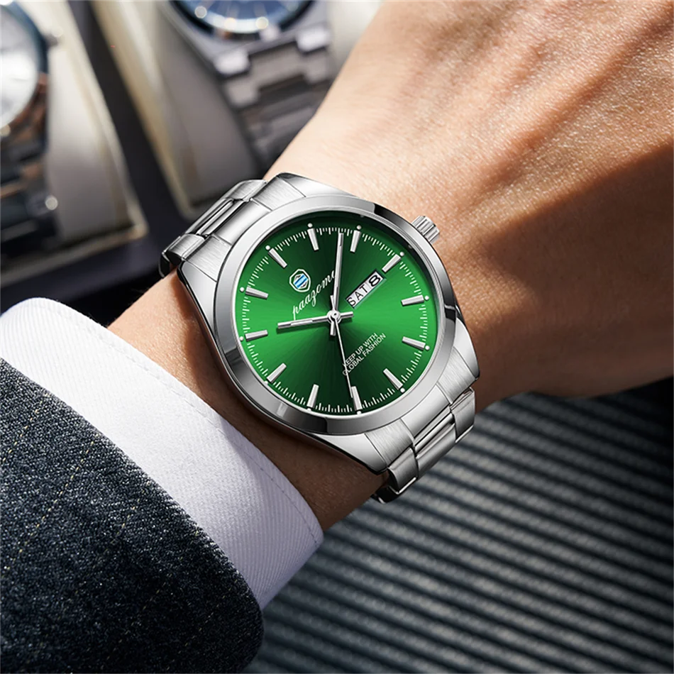 PAAZOMU Fashion Brand Male Watch Waterproof Luminous Stainless Steel Watches For Men Date Week Casual Quartz Men's Clock Reloj