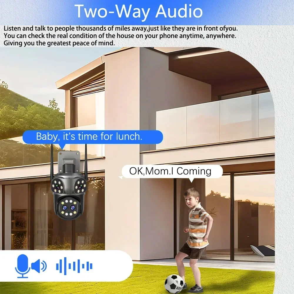 16MP 8K Wifi Surveillance Three-Screen 4-Lens 10X PTZ Zoom Outdoor Security IP Camera Color Night  Audio Bluetooth Connectivity