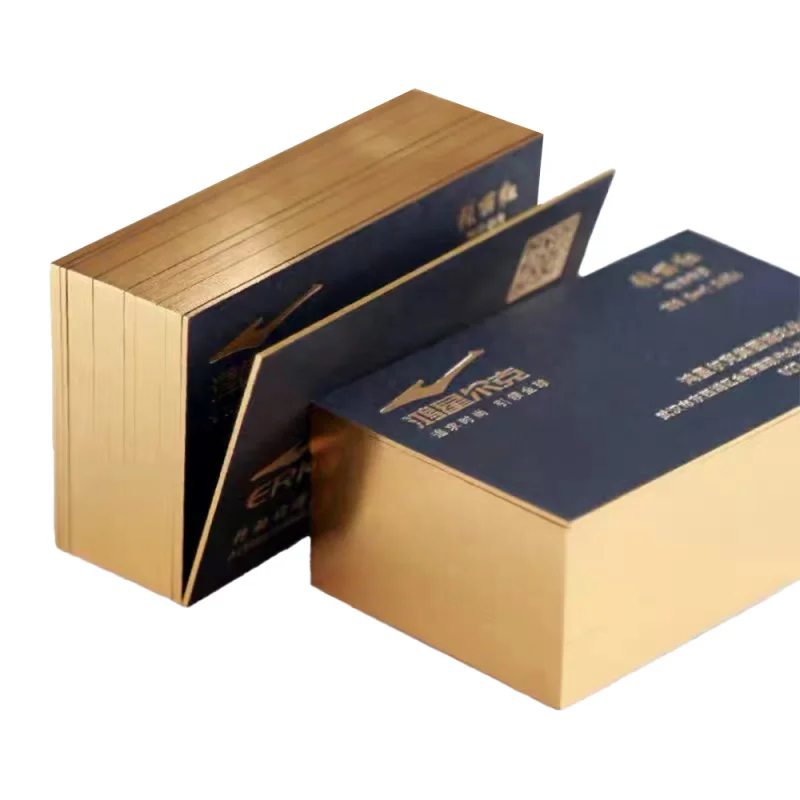 

custom design 100pcs a lot Design Luxury Gold Business Cards Design QR Code Print stamping black business