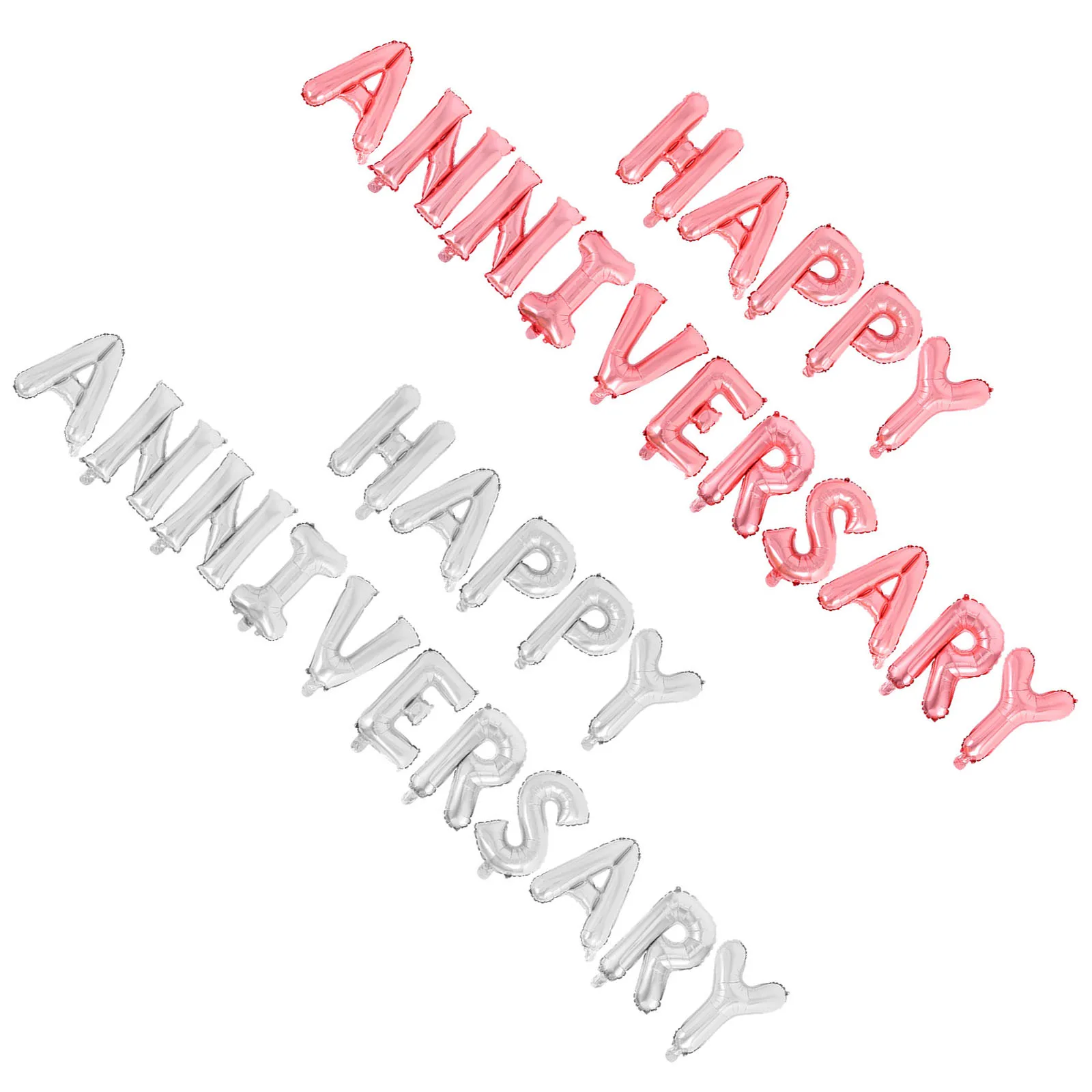 

2 Sets Happy Anniversary Balloons Pack Aluminum Foil Wedding Anniversary Decorations Quick Inflate Reusable Balloon Set For