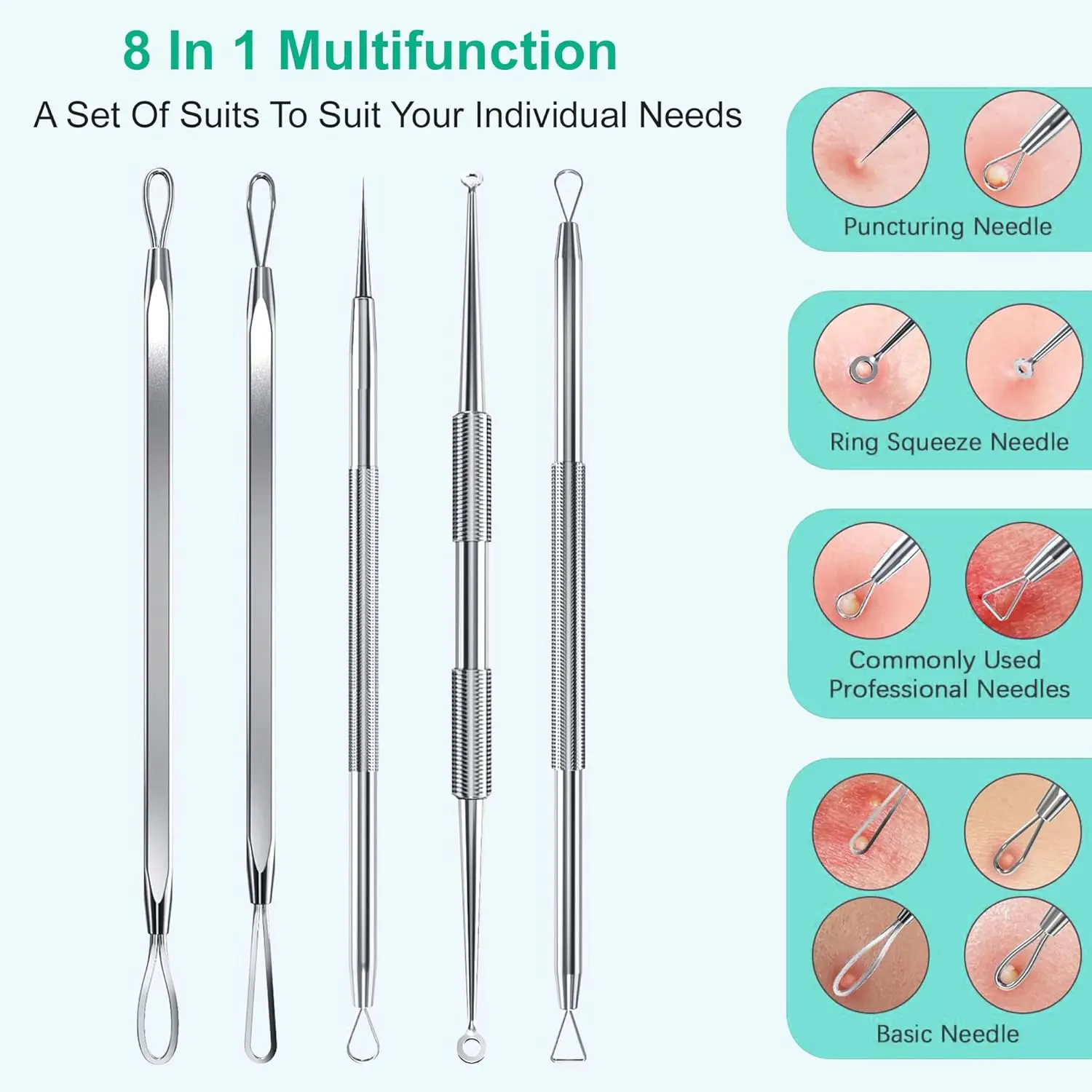 5PCS Stainless Blackhead Removers Pimple Popper Tool Kit Blackhead Extractor for Face Comedone Zit Acne Whitehead Blemish