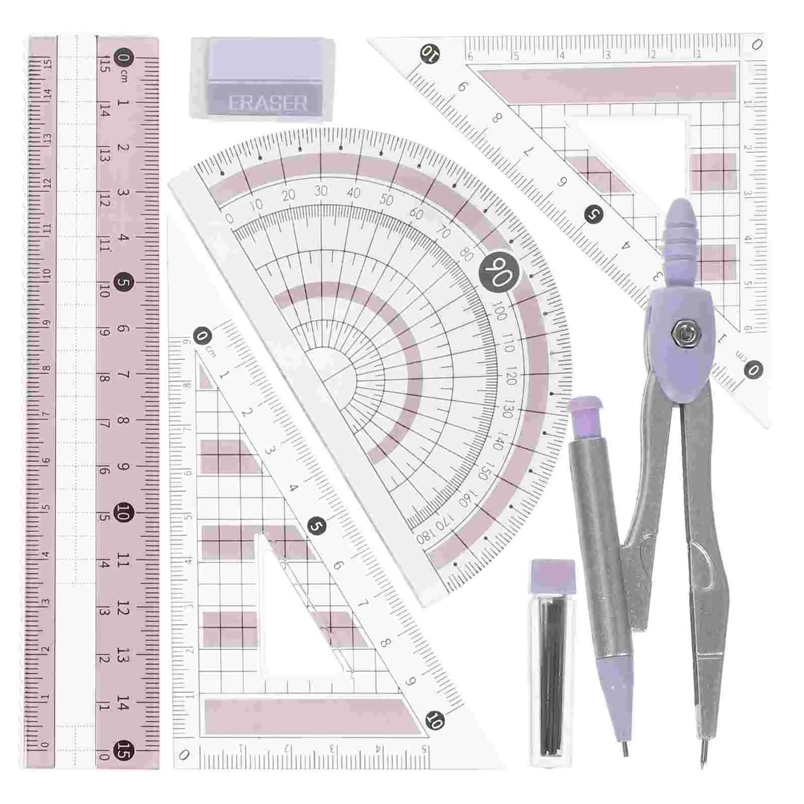 Ruler Set Multi-functional Kit Office Drawing Compass Stationery Supplies Protractor Scale School Geometry Kids