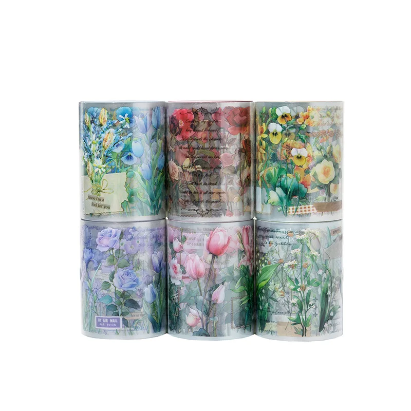 

Floral PET Washi Tape Set PET Tape For Scrapbook Supplies Decorative Rose Tulip Flower Sticker for Journals Materials Planner