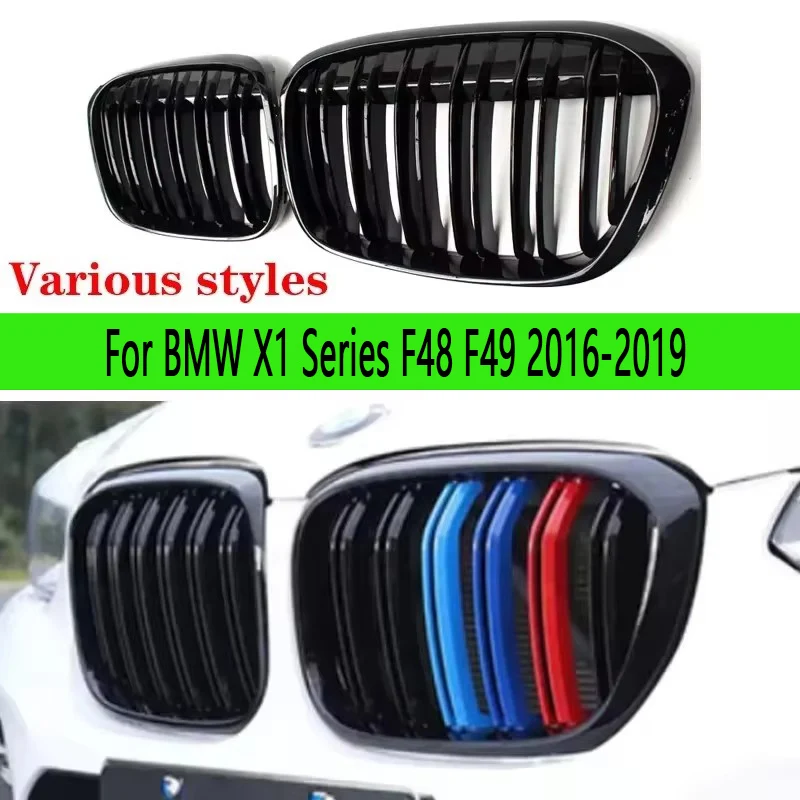 

For BMW X1 Series F48 F49 2016-2019 Kidney Grille Glossy Black ABS M Style Color Plastic Front Bumper Auto Decor Grill body kit