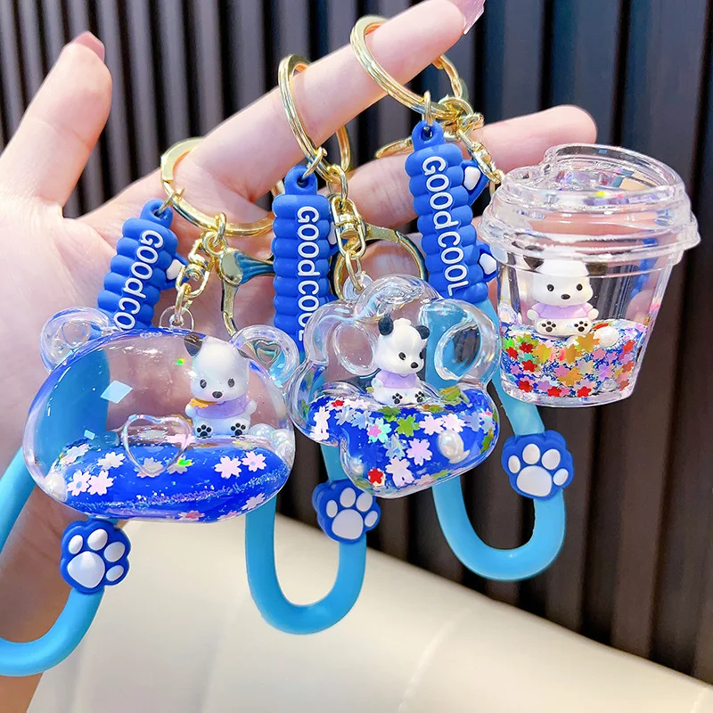 Cute Floating Colorful Balloons Keyring Girl Bag Pendant Gifts Key Chain Creative New Liquid Oil Chubby Bear Quicksand Keychain