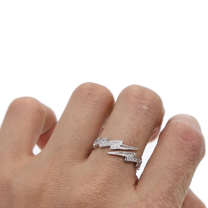 New Silver Color Lightning Open Rings for Women Men Trendy Irregular EKG Index Finger Ring Personality Hip Hop Jewelry Gift