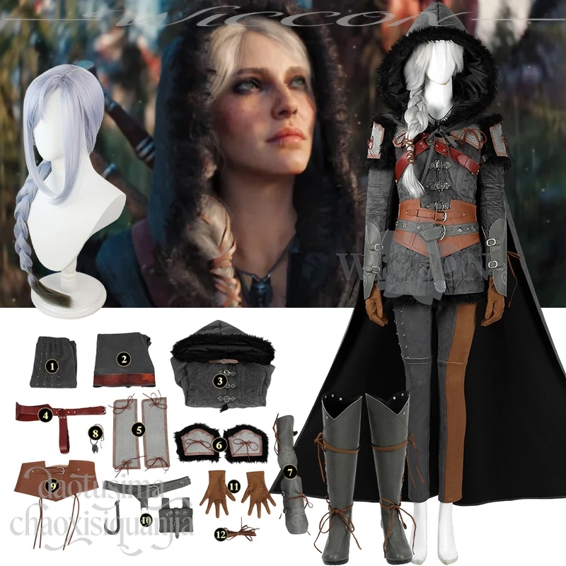 Disfraz de Cosplay Punk vikingo Ciri, disfraz de Witcher Cirilla Fiona Elen Riannon, uniforme para batalla, capa, pelucas, zapatos para Halloween