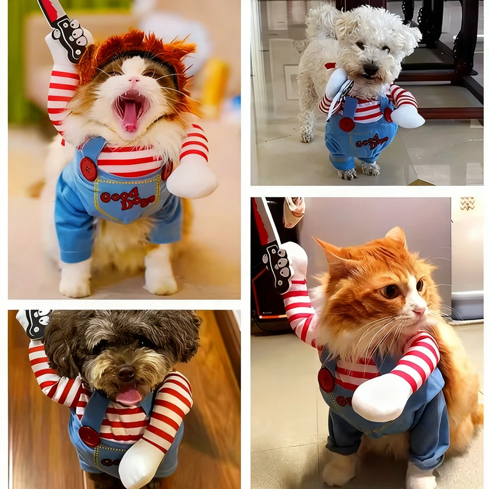 Divertido disfraz de cuchillo, traje de transformación para mascotas, linda ropa de otoño para perros con diseño de asesino para fotos y fiestas Ins