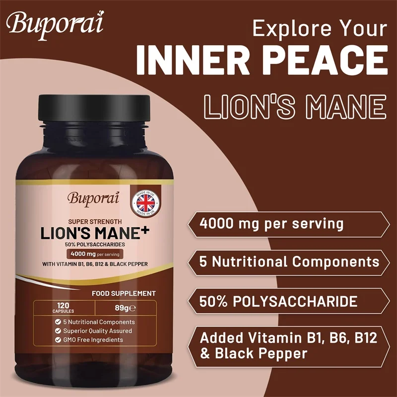 Lions Mane Mushroom Supplement 4000mg - Supports Cognitive Health, Boosts Brain Function, and Strengthens The Immune System - Image 4