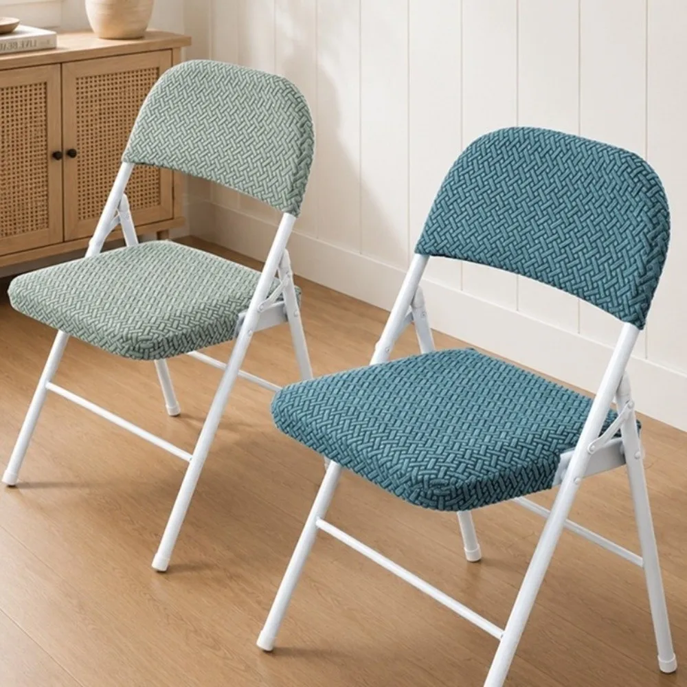 2PCS/SET Washable Elastic Folding Chair Cover Solid Color Removable Stool Cover Soft Dust-proof Seat and Back Cover Office