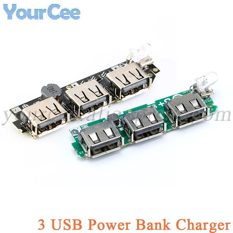 2PCS 5V 2.1A 3 USB Power Bank Charger Circuit Board Step Up Boost Module Powerbank with LED