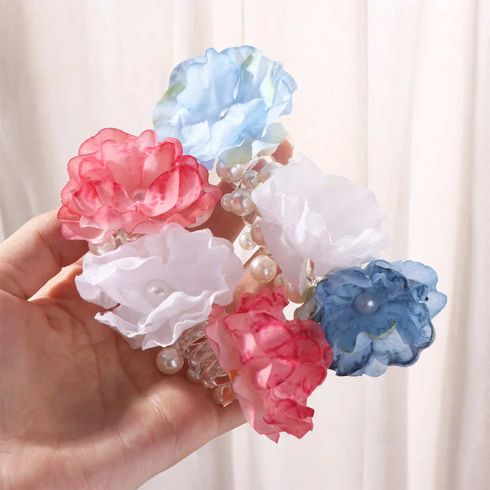 

Fresh Flower Telephone Wire Hair Rope Straight Pearls Telephone Line Headband Scrunchies Hair Styling Tools Braid Hair Tie
