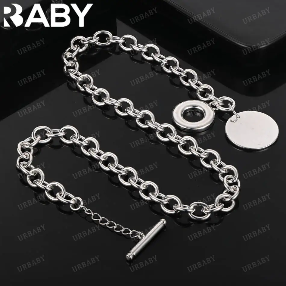 

URBABY 925 Sterling Silver 45cm Round Necklace For Women Men Charm Trend Birthday Gifts Fashion Party