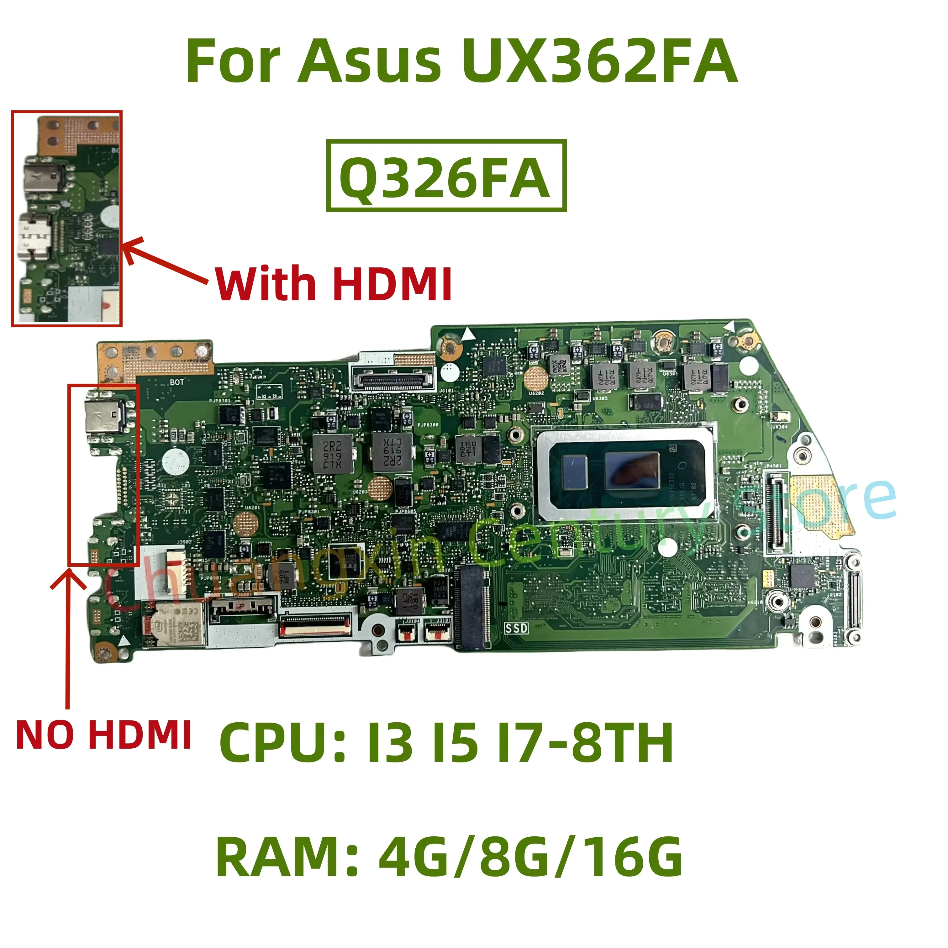 Q326FA motherboard for Asus UX362FA laptop with CPU: I3 I5 I7-8TH RAM: 4G/8G/16G 100% tested successfully shipped